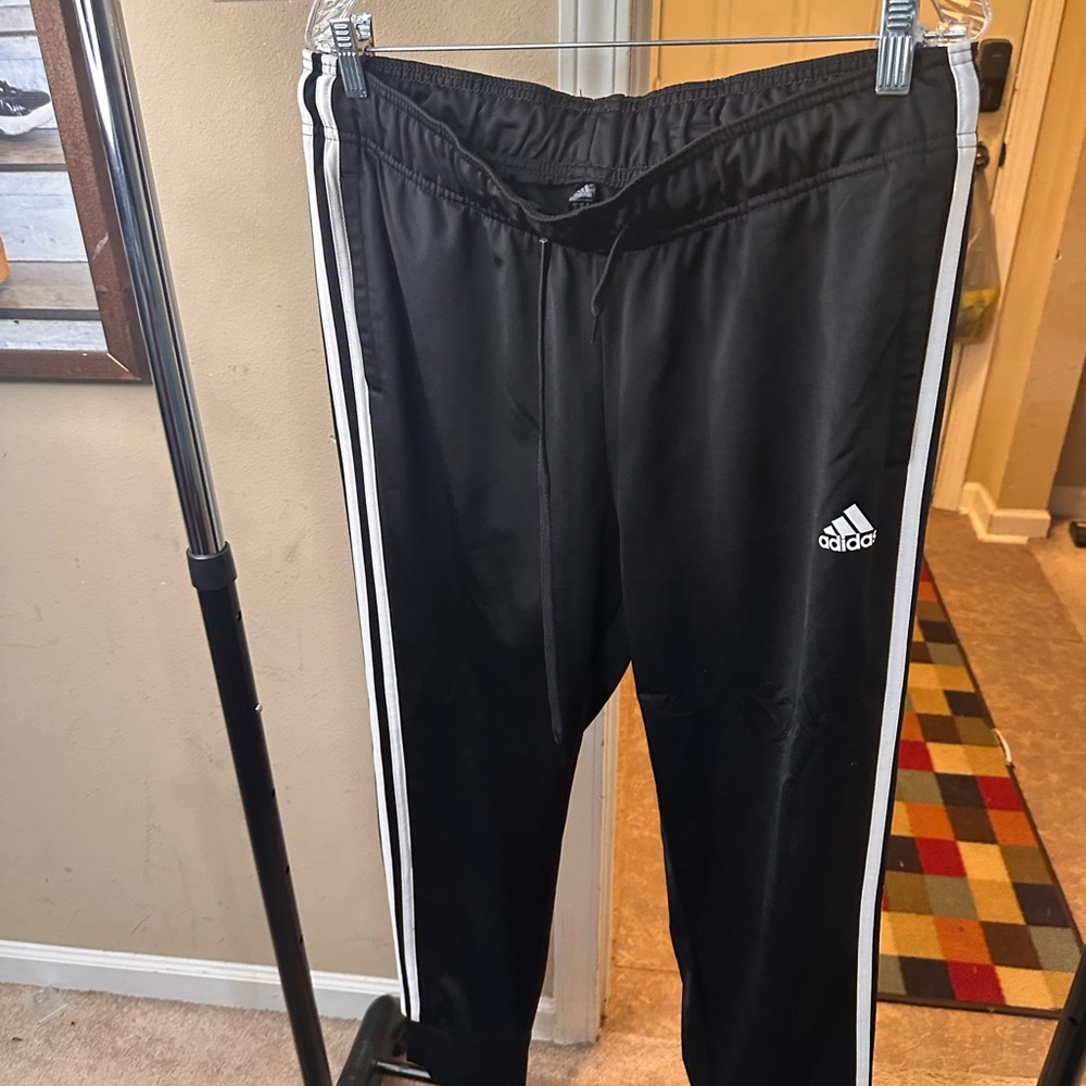 Adidas Women’s Black Joggers with White Stripes
